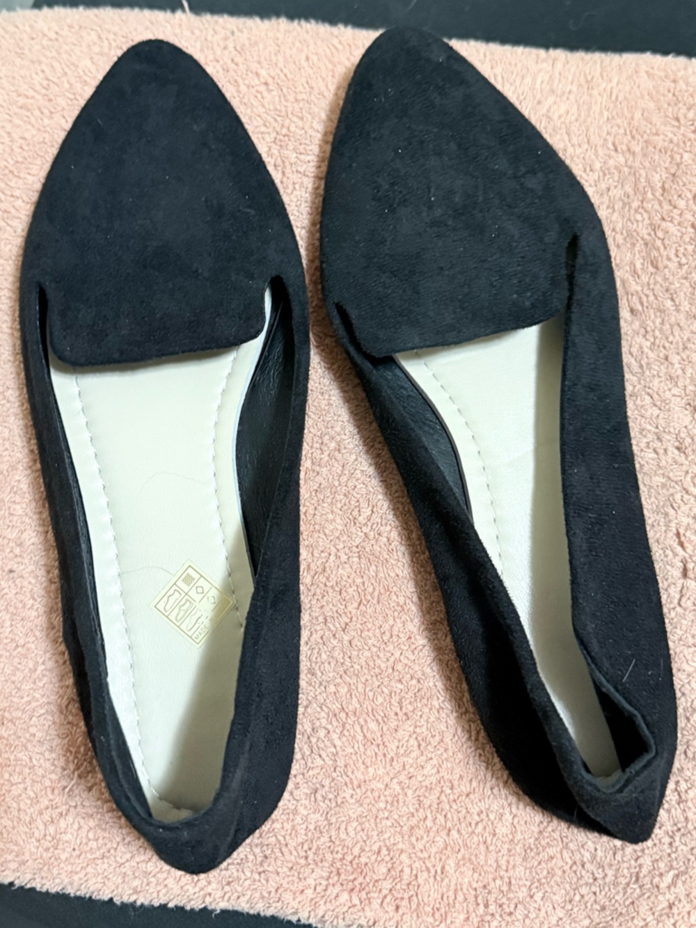 Black Pointed Toe Suede-Look Slip-On Loafer Flats
